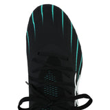 Top view of the Canterbury Speed Falcon 2.0 Elite FG in Jet Black/Baltic Green, a lightweight rugby cleat featuring teal stripes, black laces, and a partially visible white Canterbury logo on the side—designed for speed and high performance on the field.