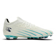 A white soccer cleat with Baltic Green accents, the Canterbury Speed Falcon 2.0 Elite FG features a textured upper, lace-up closure, and blue-tinted studs. Crafted for agile play on firm ground, its lightweight design—modeled after elite rugby cleats—delivers enhanced speed and control.