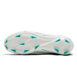 White Canterbury Speed Falcon 2.0 Pro FG athletic shoe sole featuring Baltic Green rubber grip accents, designed for firm ground, shown from the bottom against a plain white background.