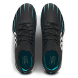 A pair of Canterbury Speed Falcon 2.0 Pro SG rugby boots in Jet Black and Baltic Green, shown from above on a white background.