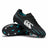 A pair of Canterbury Speed Falcon 2.0 Team SG football boots in jet black and baltic green, featuring lightweight construction and a white Canterbury logo, with one shoe positioned on its side to highlight the studded sole engineered for speed and control.