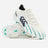 A pair of Canterbury Speed Falcon 2.0 Team SG football boots in white with Baltic Green accents, featuring metal studs and a black Canterbury logo on the side, displayed on a white background.