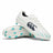 Canterbury Speed Falcon 2.0 Team FG rugby boots in white with Baltic green studs and accents, showcasing a prominent black Canterbury logo on the side. One boot is displayed upright, while the other reveals the sole—perfect firm ground boots for high-speed rugby play.