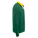 The Springboks Rugby Unity Classic Rugby Jersey by Nike is a green rugby jersey with a yellow collar and a small yellow logo on the chest.