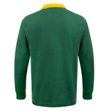 The Springboks Rugby Unity Classic Rugby Jersey by Nike showcases a vibrant green design with a striking yellow collar, beautifully captured from the back.