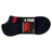 A pair of black Canterbury Cotton No-Show socks, with a red logo on them.