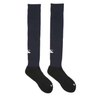 A pair of Canterbury Playing Socks by Canterbury, available in long black and navy blue colors, each featuring a small white logo on the side and a cushioned foot bed for added comfort.