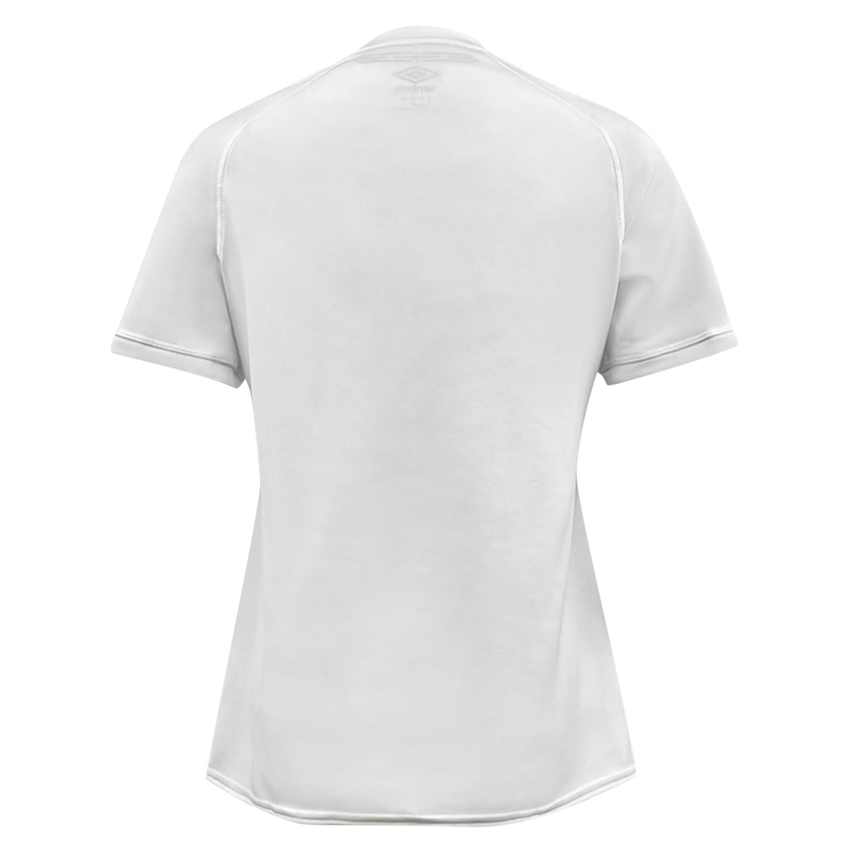 A plain white short-sleeve shirt, similar to the Women's England RFU RWC 23 Home Jersey by Umbro, is displayed from the back with subtle stitching and a small Umbro logo near the neckline.