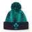 The Ireland 26 Bobble Hat by Canterbury is a green and black knitted acrylic beanie with a black cuff, topped with a pom-pom. It features the IRFU logo—complete with shamrock and rugby ball—embroidered on the front, making it an essential addition to any Ireland Rugby hat collection.
