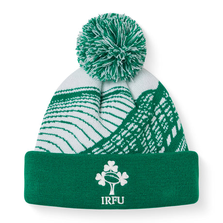 Show your support in style with the Ireland 26 Bobble Hat by Canterbury. This classic green and white knit beanie features a pom-pom on top and proudly displays the IRFU logo—three iconic shamrocks—on the front cuff. Perfect for any Ireland rugby fan!.