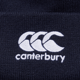 Navy knit beanie with white CCC logo on cuff.