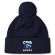 The Christian Brothers Academy Rugby Pom Pom Beanie by Canterbury, in navy with a fun pom-pom, displays the "CBA Rugby" logo. This EMB Canterbury product blends style and warmth for rugby fans.