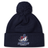 Navy blue SUNY Maritime Men’s Rugby Pom Pom Beanie by Canterbury with a matching pom-pom and an embroidered “Maritime Rugby” logo on the front.