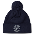 The Saint Anselm College Club Rugby Pom Pom Beanie by EMB Canterbury is a navy blue beanie with a pom-pom, featuring an embroidered white "SA" logo and "Saint Anselm Men's Club Rugby" text on the front cuff.