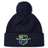 Stay warm and show team pride with the Kingwood Rugby Pom Pom Beanie by EMB Canterbury—a navy knit beanie with fleece lining, pom-pom top, and a "Kingwood Rugby" crest patch on the front.
