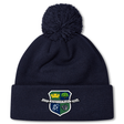 Stay warm and show team pride with the Kingwood Rugby Pom Pom Beanie by EMB Canterbury—a navy knit beanie with fleece lining, pom-pom top, and a "Kingwood Rugby" crest patch on the front.
