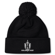 Introducing the Highlanders Rugby NC Pom Pom Beanie by Canterbury from EMB Canterbury: a black fleece-lined beanie featuring a pom-pom on top, the iconic Highlanders Rugby logo, and "Highlanders Rugby" embroidered on the front.