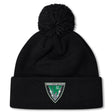 The Birmingham Rugby Pom Pom Beanie by EMB Canterbury is a black knit beanie with a pom-pom, fleece lining for warmth, and features a Birmingham Rugby patch on the front cuff.