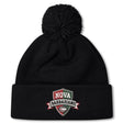 The NOVA Barbarians Pom Pom Beanie by EMB Canterbury is a black fleece-lined hat with a pom-pom and features the "NOVA Barbarians" rugby ball logo on the front cuff.