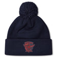 Stay warm with the Charlotte Cardinals Rugby Club Pom Pom Beanie by Canterbury—navy blue, fleece-lined, with a red club logo on the front cuff. The perfect rugby bobble hat from EMB Canterbury.