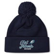 Stay warm in the fleece-lined Gulf Coast Fat Alberts Pom Pom Beanie by EMB Canterbury, featuring "Fat Alberts Rugby" and a rugby ball graphic embroidered on the front cuff. Navy blue knit with classic pom-pom for added style.