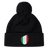The newly arrived black Italy Shield Pom Pom Beanie by EMB Canterbury features an Italy Shield with vertical green, white, and red stripes.