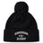 The Birmingham Rugby Text Logo Pom Pom Beanie by Canterbury from EMB Canterbury is a black knit, fleece-lined beanie with a pom-pom on top, featuring “Birmingham Rugby” and a small graphic embroidered in white on the front cuff.