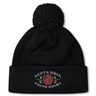 The Santa Rosa Youth Rugby Pom Pom Beanie by EMB Canterbury is a black knit rugby beanie with a pom-pom on top, featuring a rose graphic and “Santa Rosa Youth Rugby” embroidered on the front.
