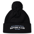 Stay warm and showcase your team spirit with the South Orange County Raptors Pom Pom Beanie by Canterbury. This cozy black knit beanie from EMB Canterbury features a classic pom-pom on top and white and blue embroidered text reading “South Orange County Raptors Rugby Est. 2005.”.