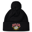 The RVA T.R.C. Pom Pom Beanie by Canterbury from EMB Canterbury is a black knit beanie inspired by the classic Canterbury bobble hat, topped with a pom-pom and featuring an embroidered patch on the front cuff that reads “RVA T.R.C. Richmond, VA.”.