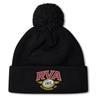 The RVA T.R.C. Pom Pom Beanie by Canterbury from EMB Canterbury is a black knit beanie inspired by the classic Canterbury bobble hat, topped with a pom-pom and featuring an embroidered patch on the front cuff that reads “RVA T.R.C. Richmond, VA.”.