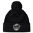 Black ICRON Pom Pom Beanie by Canterbury, featuring a pom pom and a patch with a rugby ball above the word “ICRON.”