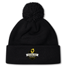 Stay warm in style with the Chicago Riot Pom Pom Beanie by EMB Canterbury, featuring a fleece lining and a gold and white "Chicago Riot Rugby Football Club" logo embroidered on the front. Perfect for sporty winter outfits.