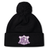Black knit Western Carolina University Pom Pom Beanie by Canterbury featuring a Western Carolina Rugby emblem on the cuff and a pom-pom topper.