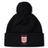 Black fleece-lined Legion Academy Pom Pom Beanie by Canterbury featuring a pom-pom on top and a shield-shaped logo with the letters “SD,” “LEGION” above, and “ACADEMY” below.