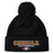 The Godzilla Rugby Football Club Pom Pom Beanie by Canterbury from EMB Canterbury is a black knit beanie with a pom-pom, featuring “GODZILLA RUGBY FOOTBALL CLUB” text and a pink embroidered flower on the front. Cozy fleece lining provides warmth and style for dedicated fans.