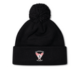 The Superior Rugby Club Pom Pom Beanie by EMB Canterbury is a black knit hat with a top pom-pom and an embroidered "Superior Rugby" wings logo on the folded cuff.