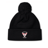 The Superior Rugby Club Pom Pom Beanie by EMB Canterbury is a black knit hat with a top pom-pom and an embroidered "Superior Rugby" wings logo on the folded cuff.