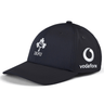 The Ireland 24 Tech Logo Cap by Canterbury is a navy blue hat showcasing the IRFU logo on the front and the Vodafone logo on the side. This cap from Canterbury also features an adjustable strap for a perfect fit.