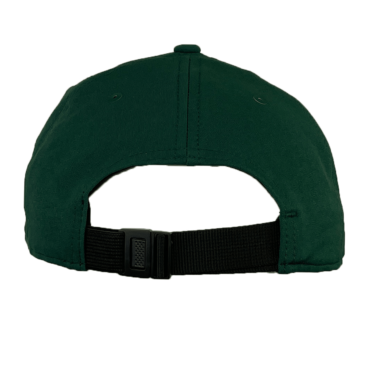 The back view of the Ireland 24 Tech Logo Cap by Canterbury in dark green, featuring an adjustable black strap and buckle.
