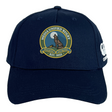 Dark blue Media Unified Rugby Flexfit Drill Cap by Canterbury featuring a circular embroidered patch of a howling wolf before a full moon, with the text “Media Unified Rugby” and “Est. 2022.”