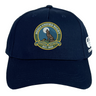 Dark blue Media Unified Rugby Flexfit Drill Cap by Canterbury featuring a circular embroidered patch of a howling wolf before a full moon, with the text “Media Unified Rugby” and “Est. 2022.”