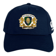 The Old Man Rivah Rugby Flexfit Drill Cap by EMB Canterbury is a navy curved brim cap with a lions crest, "OLD MAN RIVAH" and "MORI QUAM CEDERE" on the front, and a white CCC logo on the left side.