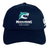 The NC Rugby Academy - Megalodons Flexfit Drill Cap by EMB Canterbury features a navy blue curved brim, shark logo, "Megalodons NC Rugby Academy" on the front, CCC branding on the side, and classic flexfit comfort for rugby fans.