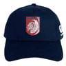 The Montgomery Bucks Griffins Flexfit Drill Cap by EMB Canterbury is navy blue, featuring a red and white lion crest with "MBRFC" on the front and a white CCC logo on the side.