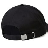The Scotland Shield Flex Drill Cap by EMB Canterbury features a black design with an adjustable strap and metal buckle at the back, offering both style and comfort.