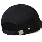Viewed from the back, the EMB Canterbury Great Britain Shield Flex Drill Cap is black with a metal buckle and an adjustable strap, featuring a subtle shield design.