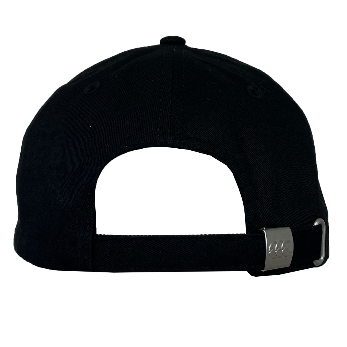 A World Rugby Shop Flexfit Drill Cap by Canterbury viewed from the back, showcasing an adjustable strap with a metal clasp and a subtly curved brim.