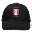Black Legion Academy Flexfit Drill Cap by Canterbury featuring a white and red crest logo that reads “LEGION SD ACADEMY.”