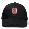 Black Legion Academy Flexfit Drill Cap by Canterbury featuring a white and red crest logo that reads “LEGION SD ACADEMY.”